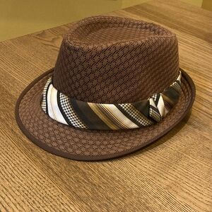 Brown Fedora Hat with Striped Band